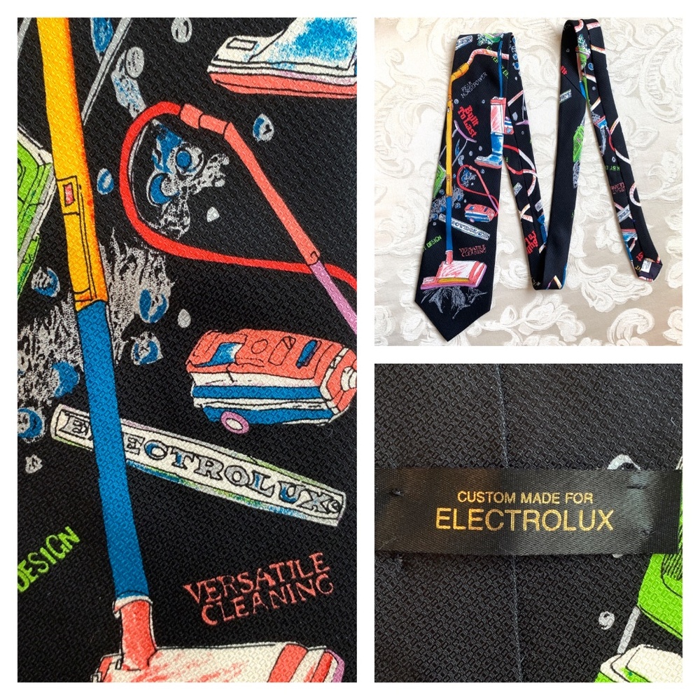 Rare ELECTROLUX vacuum cleaners prints 100% silk novelty tie